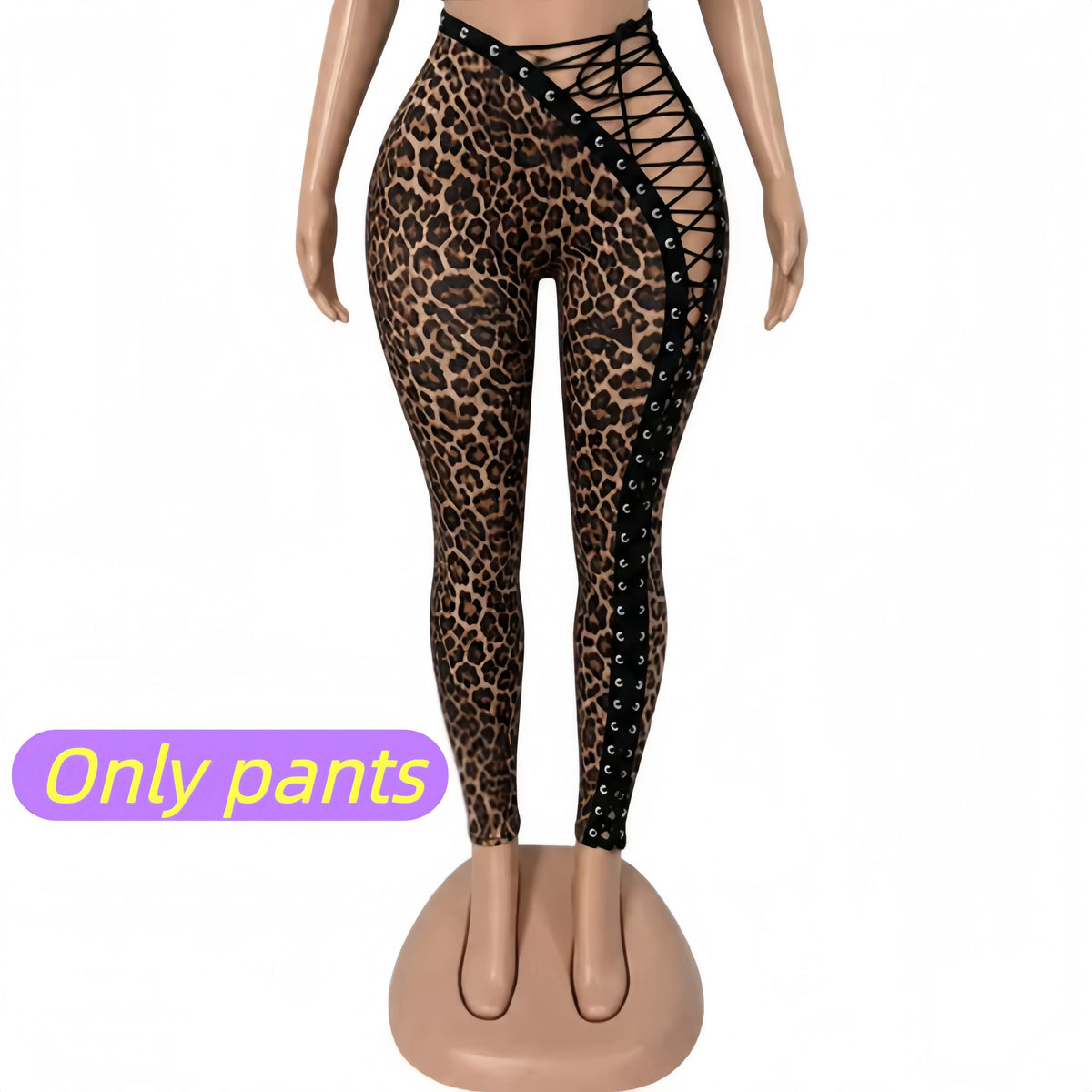 Lace-Up Leopard Pants Set