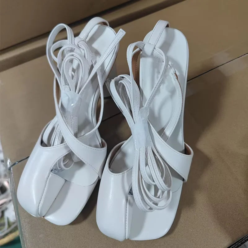 Split Toe Lace-Up Heels