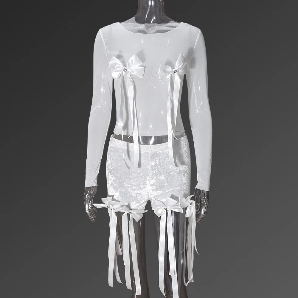 Bow Mesh Two-Piece Short Set
