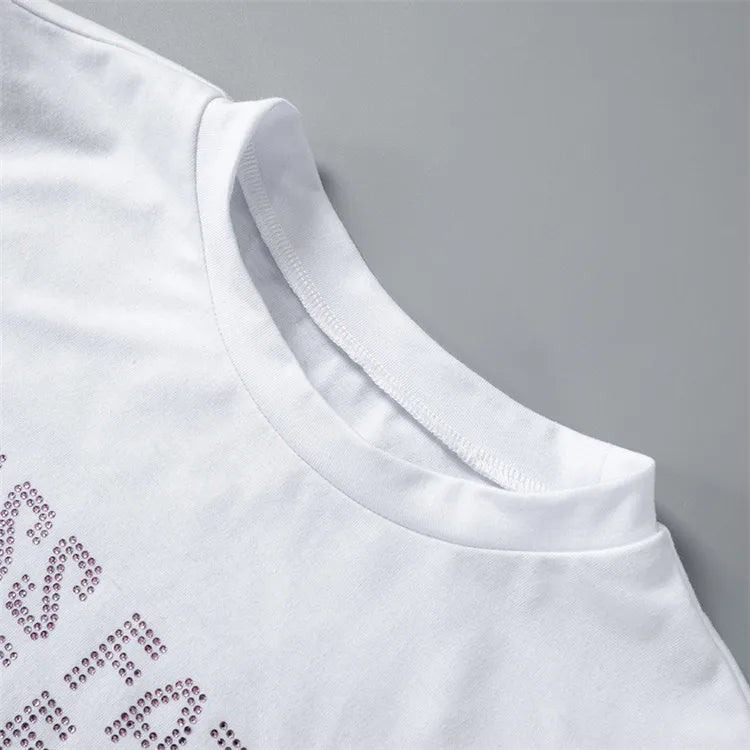 Rhinestone lettered printed T-shirt