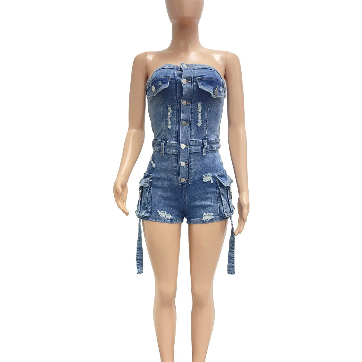 Denim Pocket Cargo Bodycon Romper