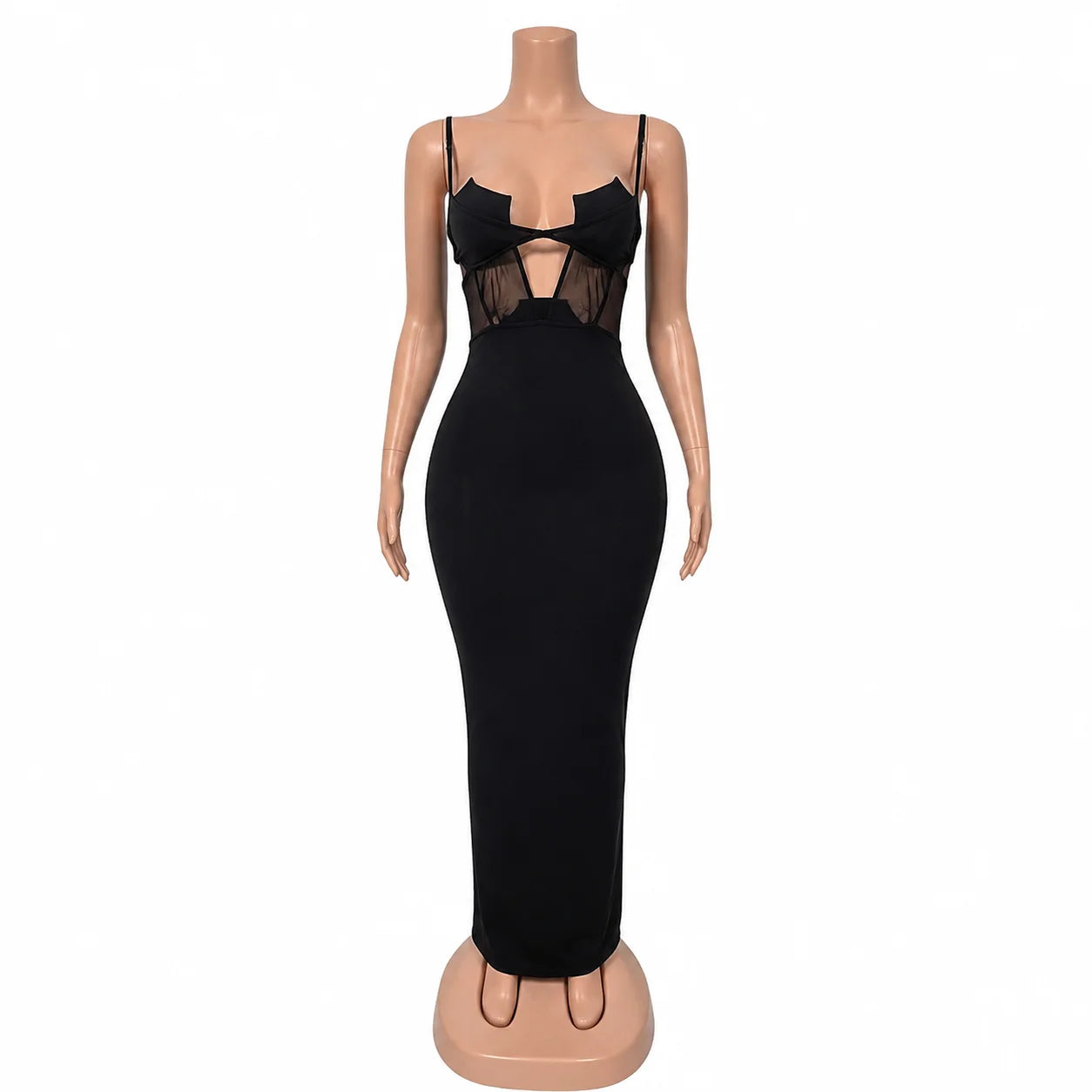 Mesh Strap Back Slit Dress