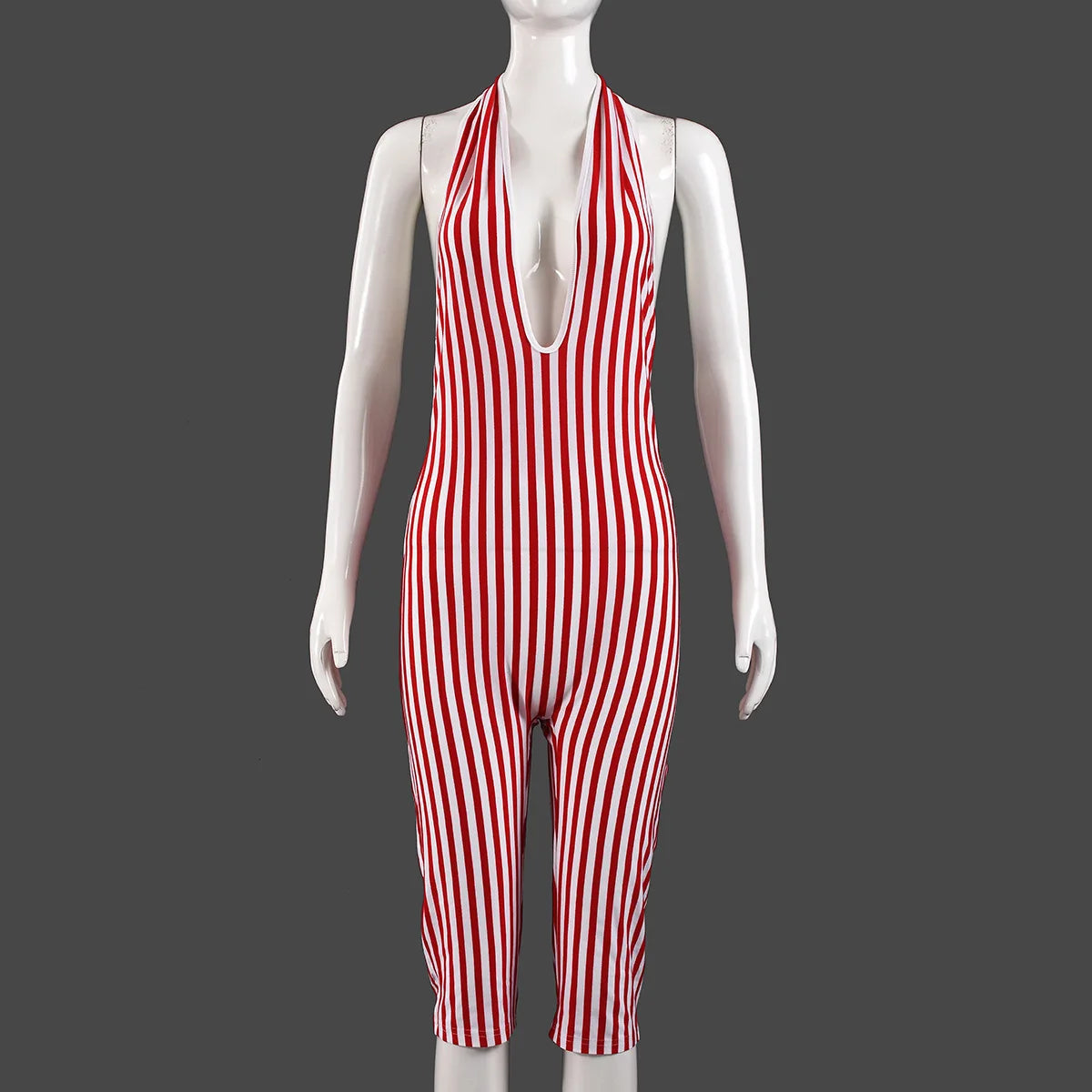 Striped V-neck Backless Jumpsuit