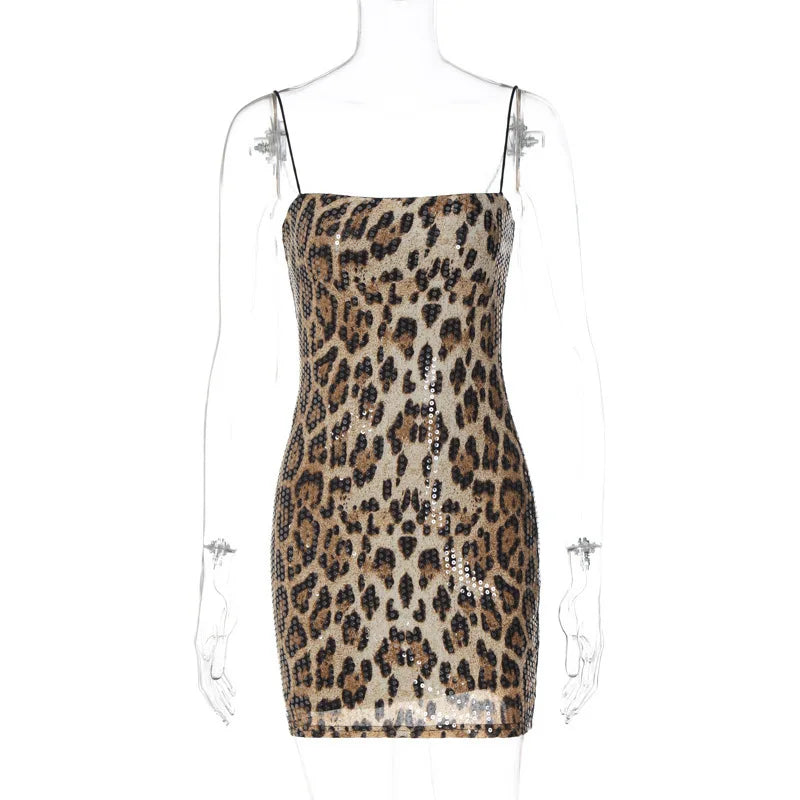 Sequin Leopard V-Neck Bodycon Mini Dress