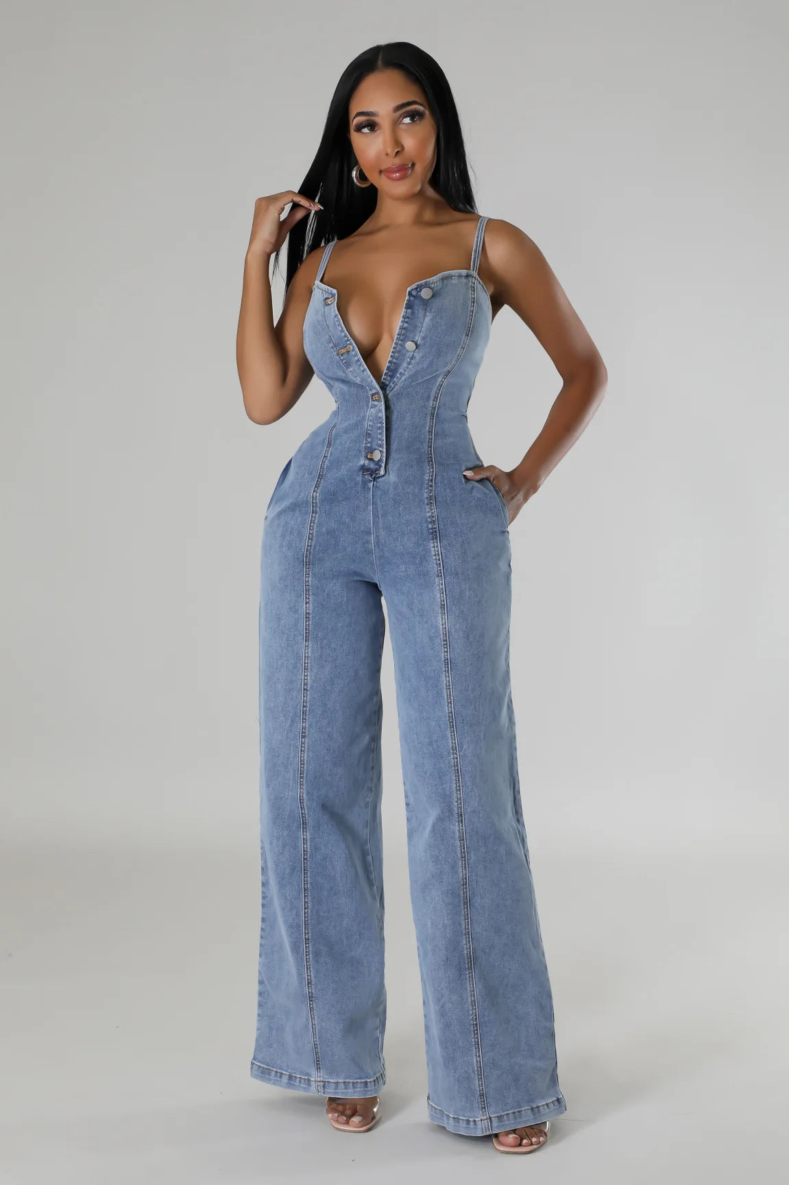 Denim Overall Button Jumpsuit