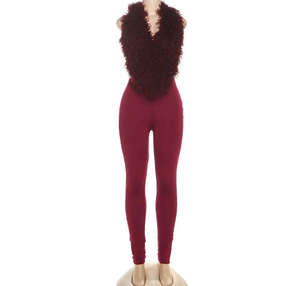 Furry Me Halter Backless Crop Top and Pants Set