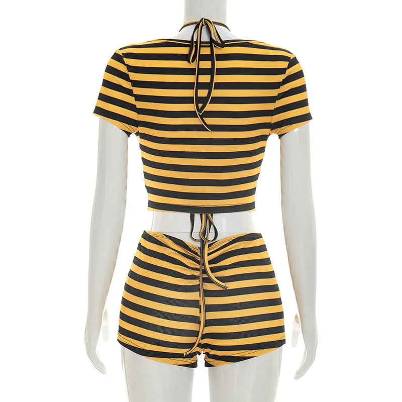 Striped 3 Pc Short Set