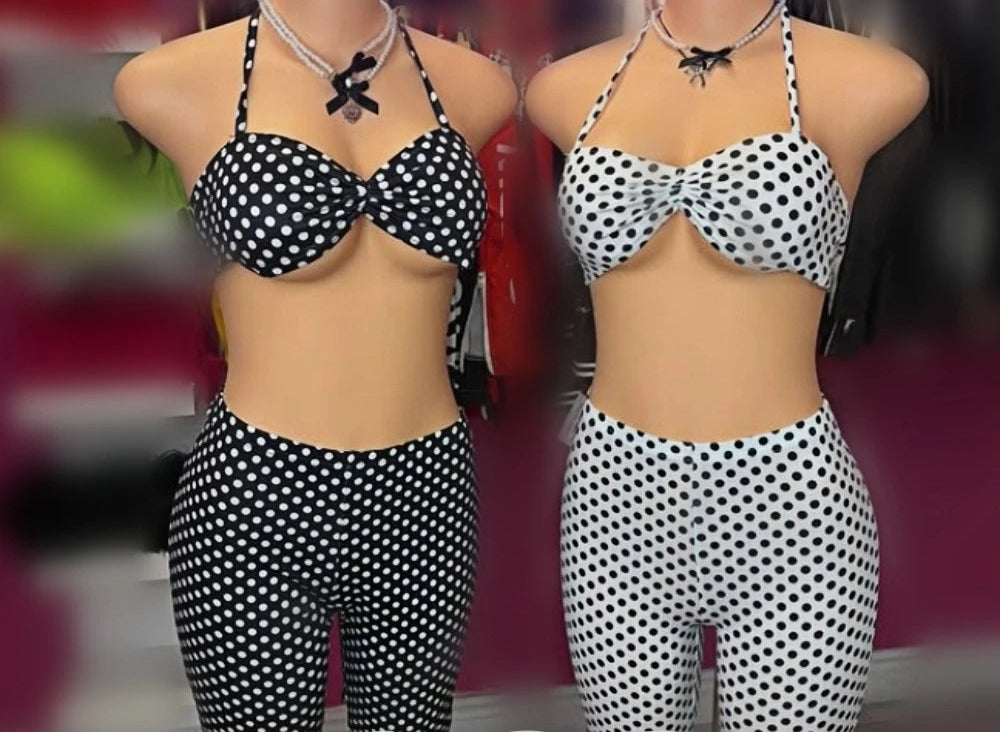 Polka Dot Print Hollow Two-Piece Set
