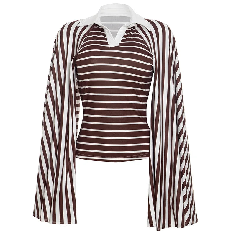 Striped Polo Neck Top