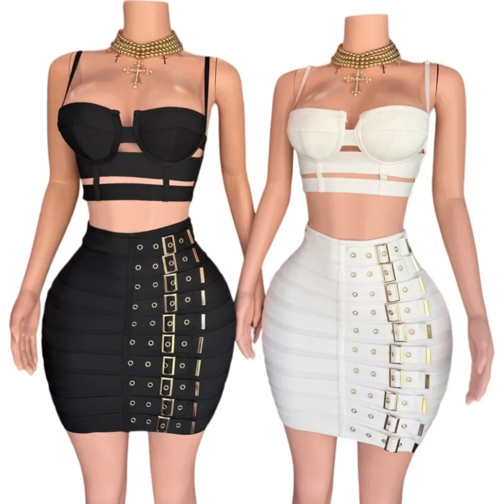 Punk Corset Buckle Bodycon Skirt Set