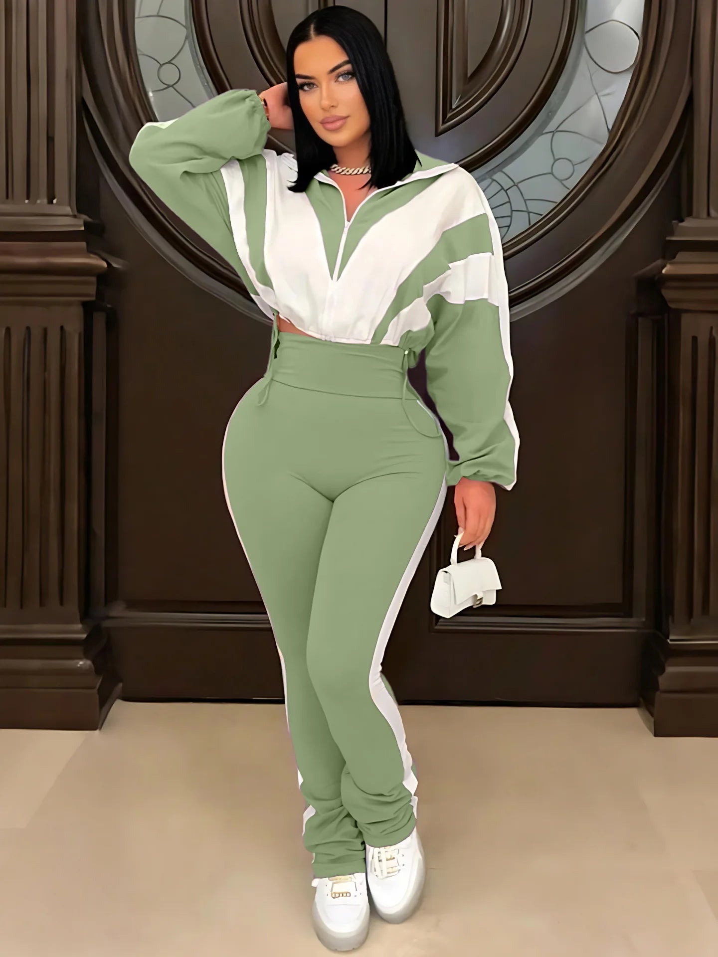Color Block Pants Tracksuit Set.