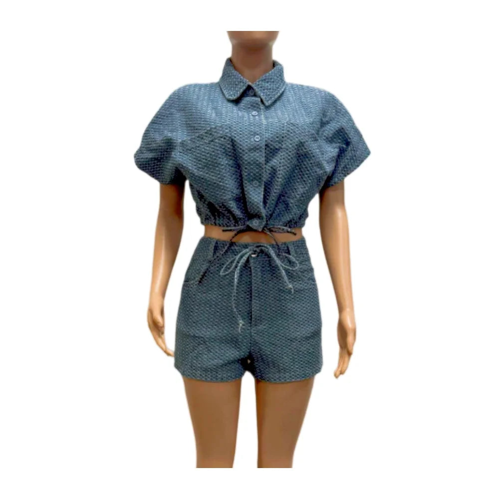 Denim Two-Piece Shorts Set