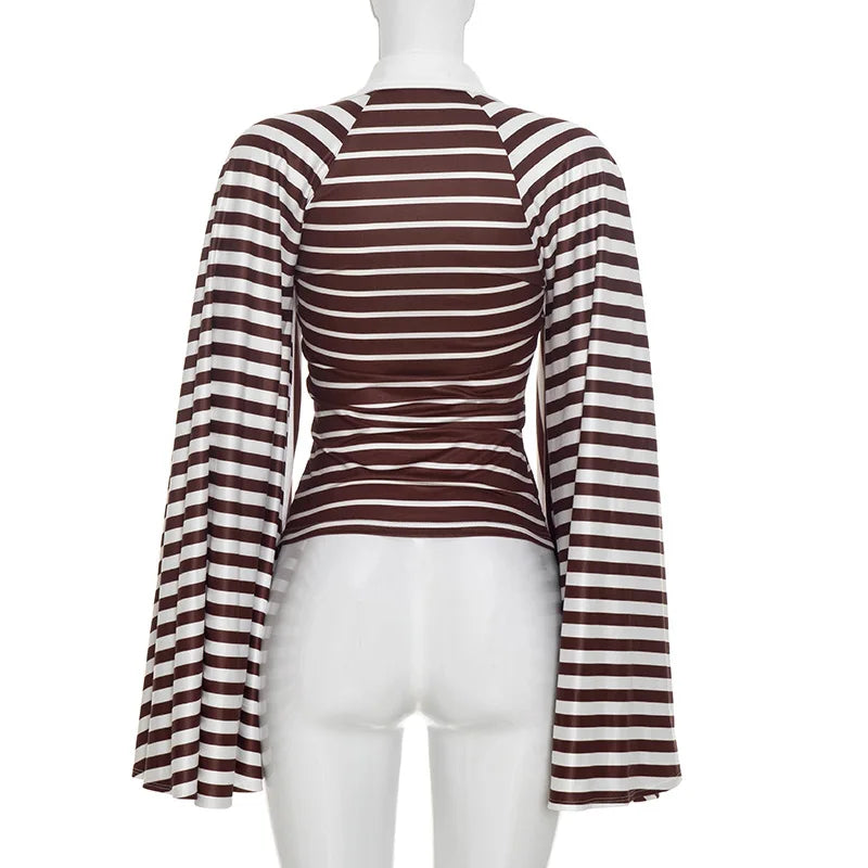 Striped Polo Neck Top