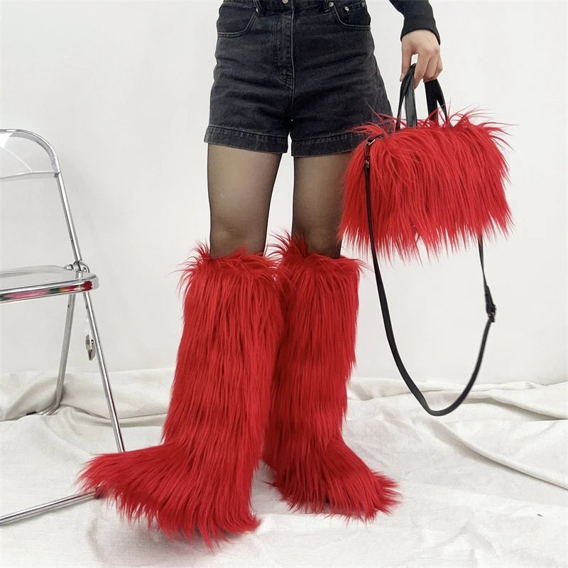 Plush Fur Boots and Bag Set