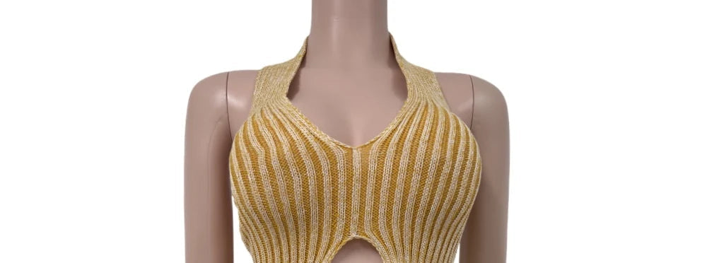 Ribbed Halter Backless Bodycon Short Set