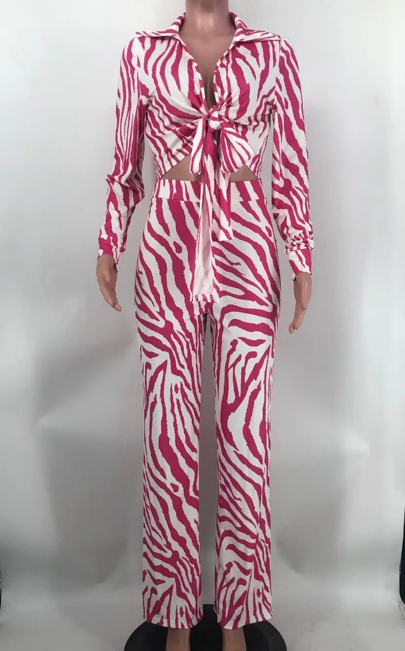 Zebra Stripe Top and Wide Leg Pants Set