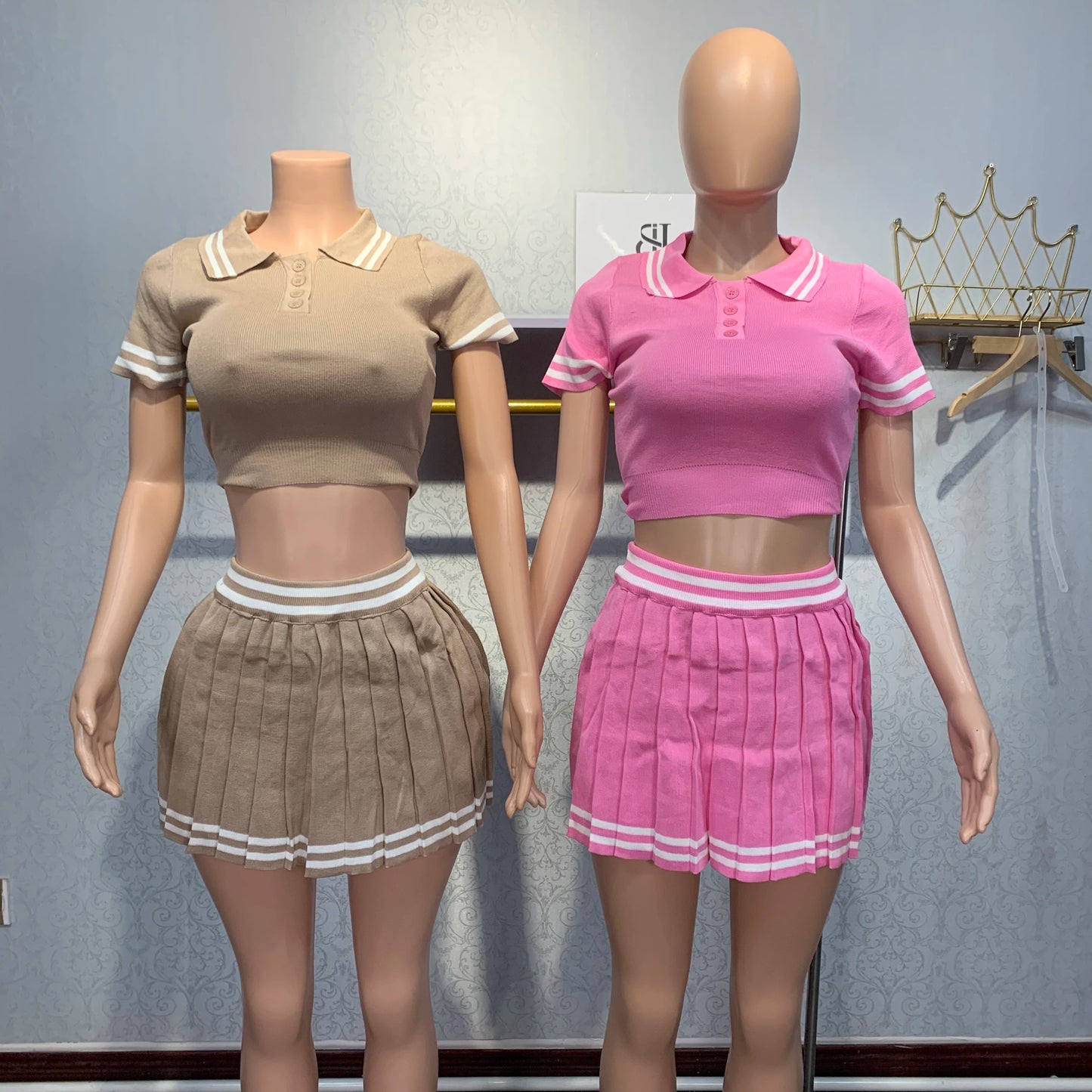 Striped Pleated Tennis Skirt Set