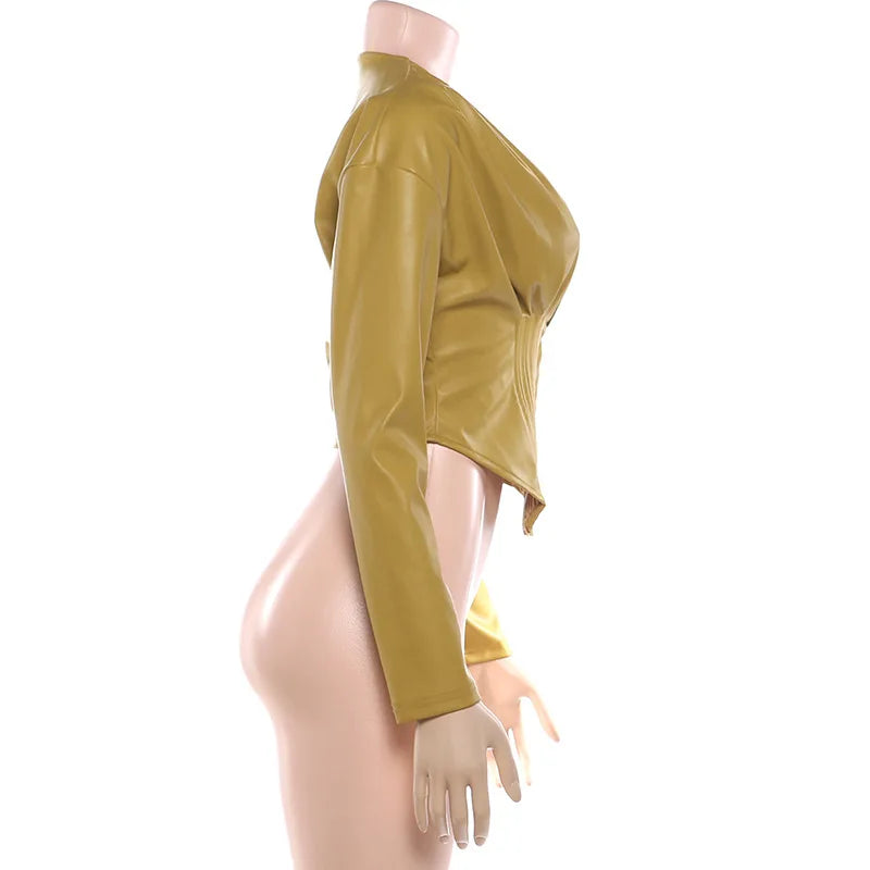 Sassy Color Leather Top and Pants Set