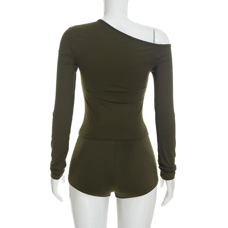 Off Shoulder Bodycon Top High Waist Shorts