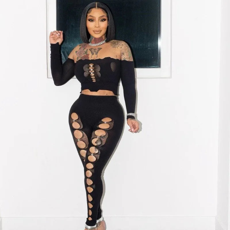 Glove Hollow Crop Tops and Leggings Set