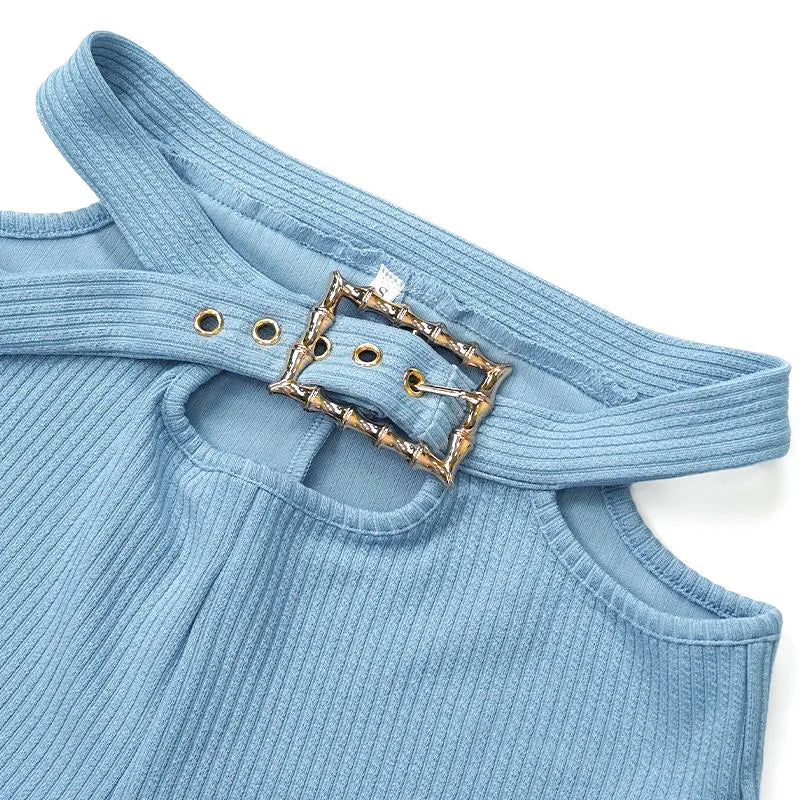 Kia Cutout Waist Belt Flare Pants Set