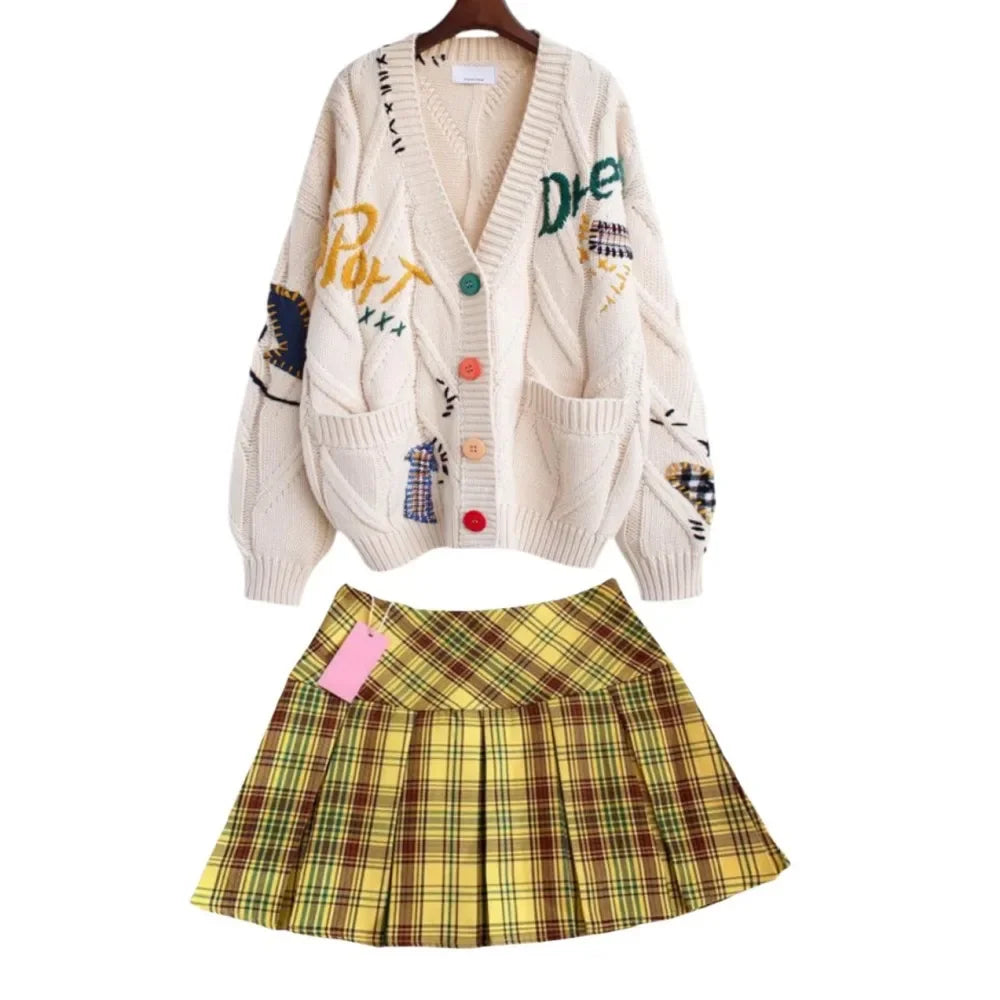 Soft Embroidered Sweater & Skirt Set