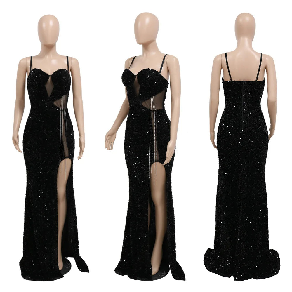 Sequined Tassel High Side Slit Maxi