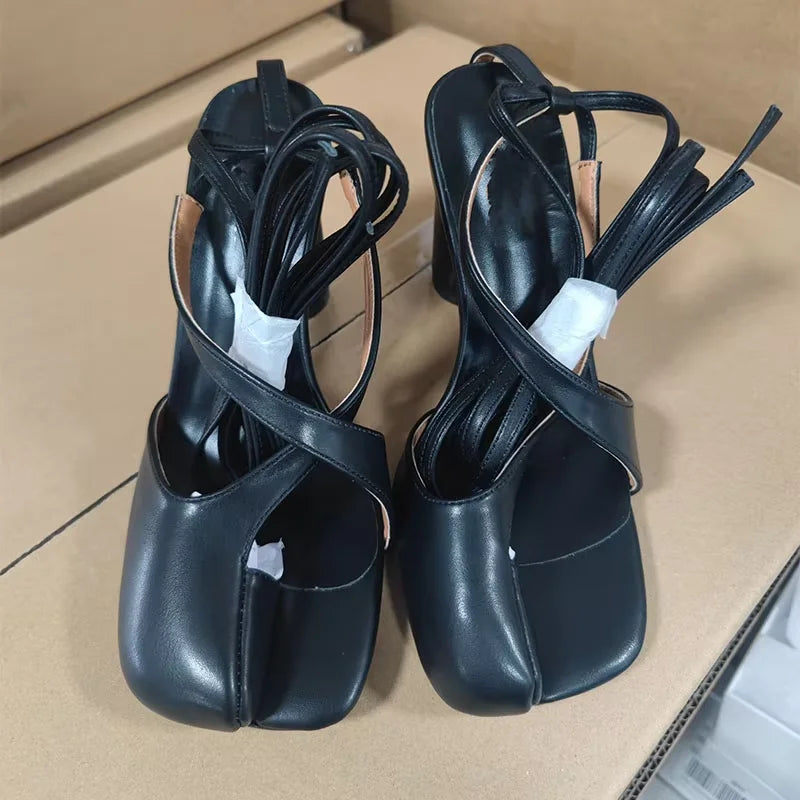 Split Toe Lace-Up Heels