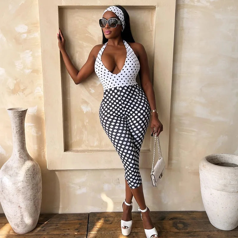 Polka Dot Print Bodycon Jumpsuit