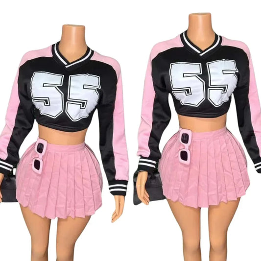 Pleated Two-Piece Mini Skirt Set