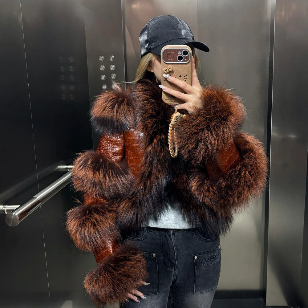 Crocodile Leather Cropped Jacket