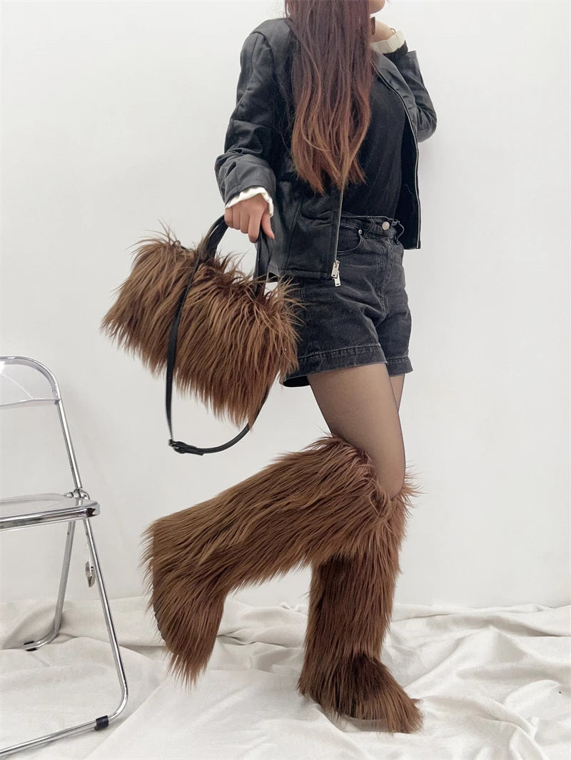 Plush Fur Boots and Bag Set