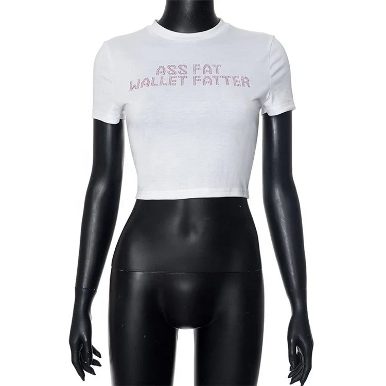 Rhinestone lettered printed T-shirt