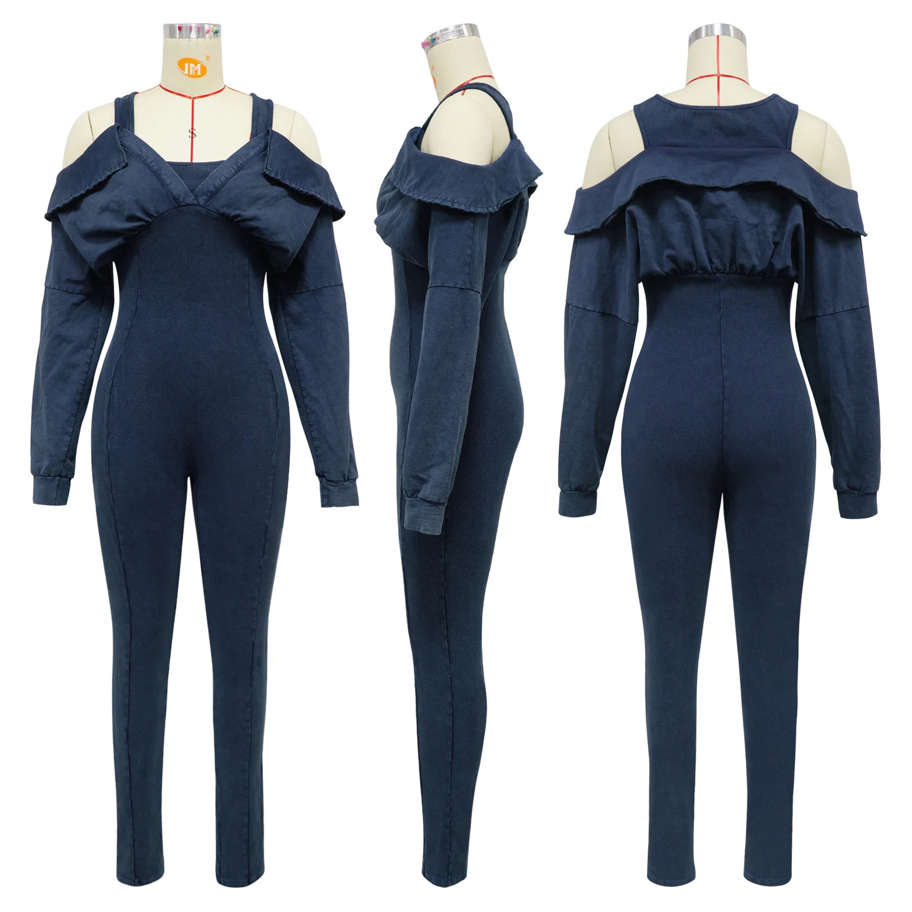 Ribbed Distressed Off Shoulder Jumpsuit.