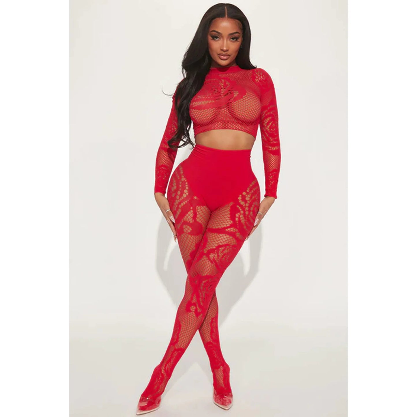 Lace Me Mesh Two-Piece Pant Set