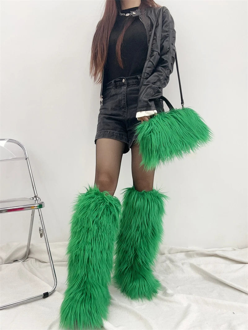 Plush Fur Boots and Bag Set