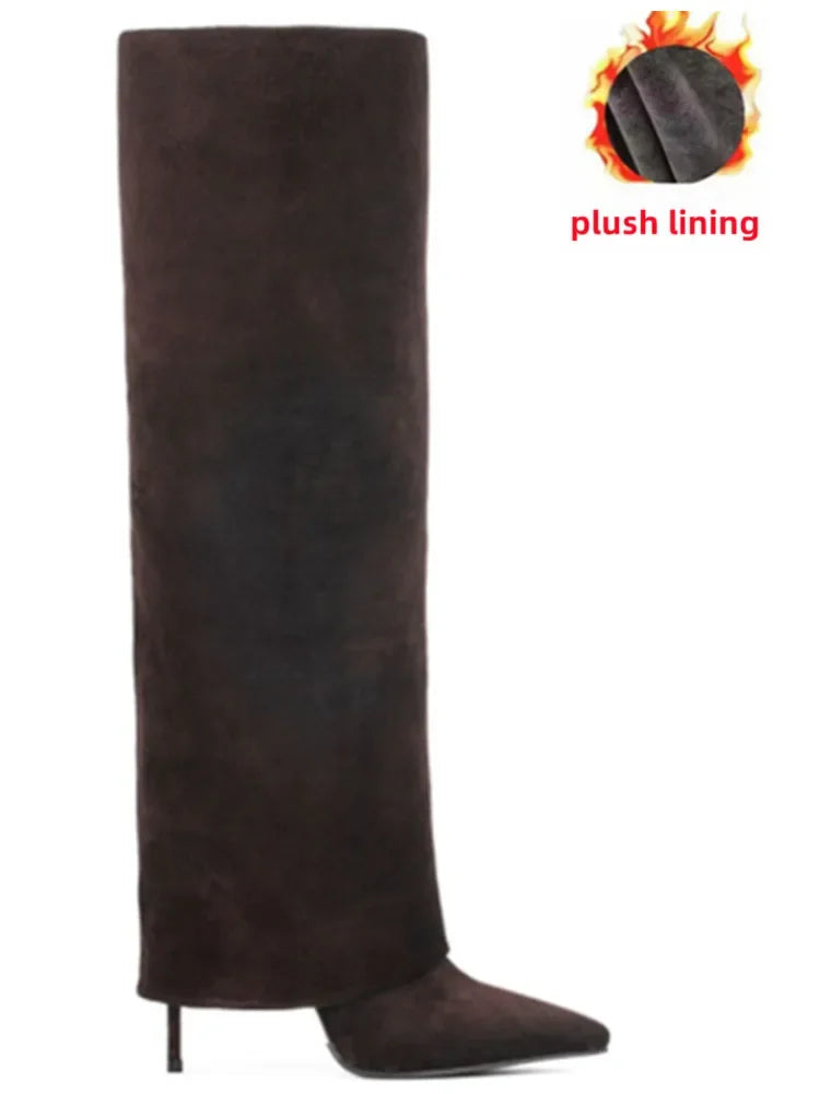 Knee-High Leather Skirt Boots