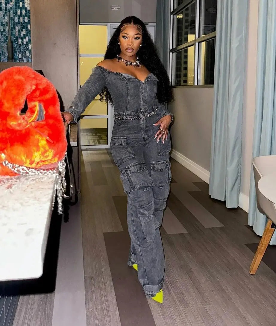 Denim Cargo Jumpsuit