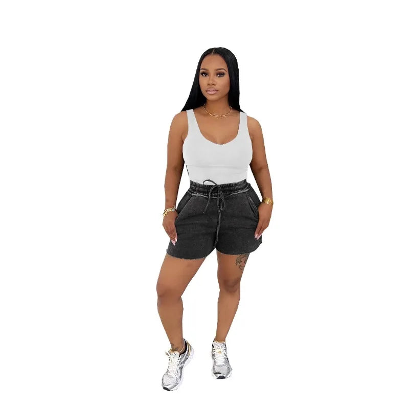 Distressed Mini Drawstring Loose Short Set.