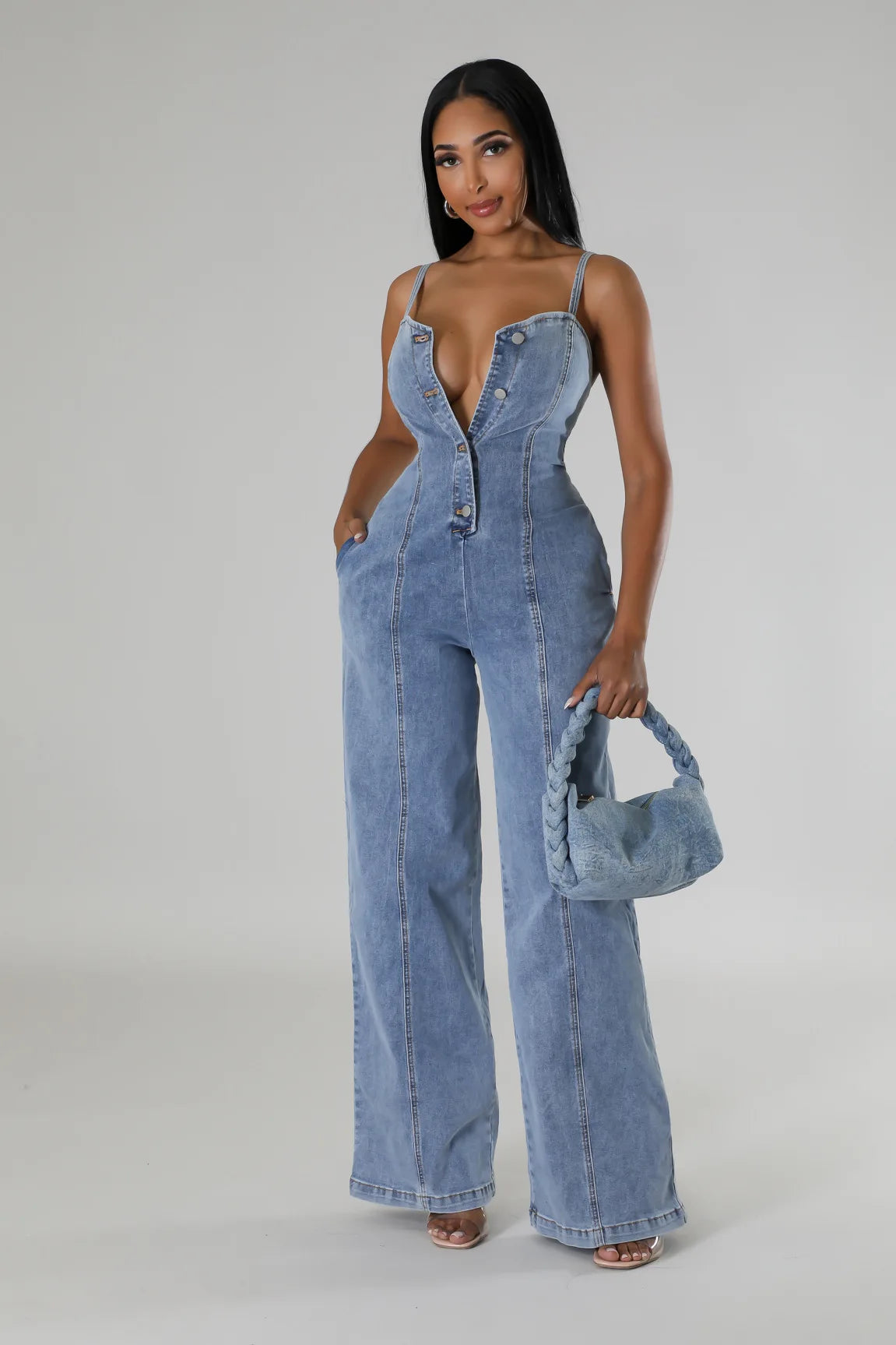 Denim Overall Button Jumpsuit