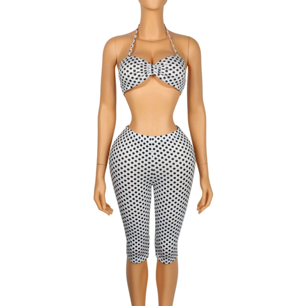 Polka Dot Print Hollow Two-Piece Set