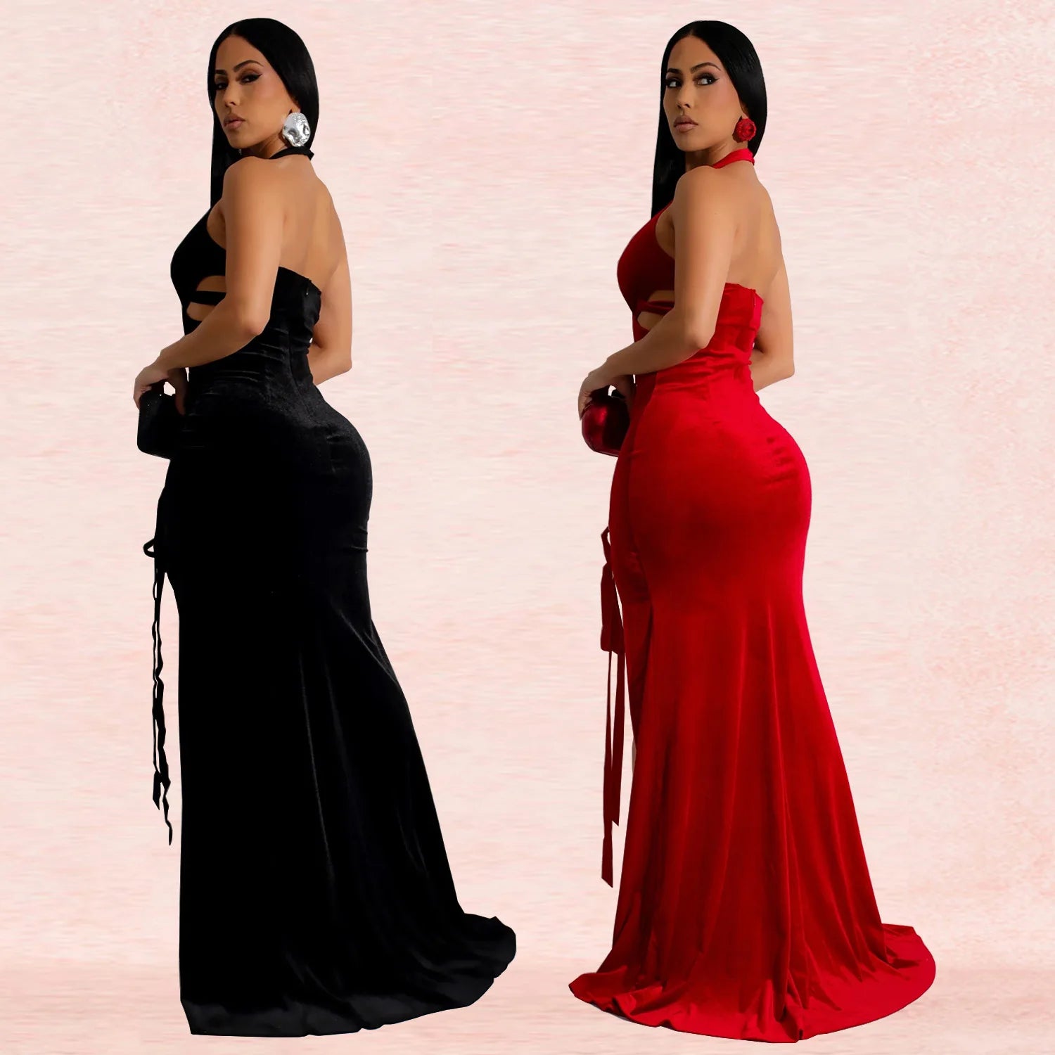Lovely Bandage Velvet V-Neck Bodycon Dress.