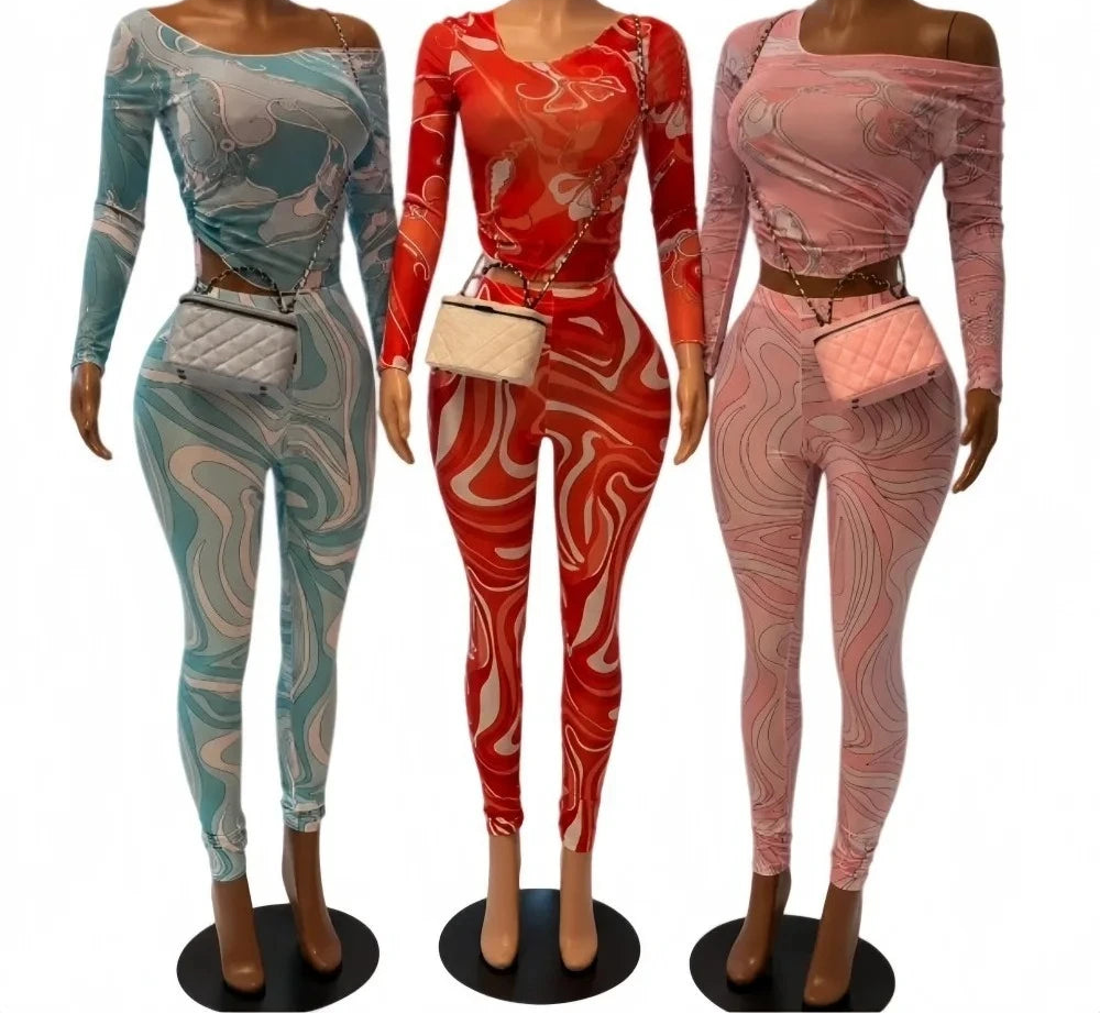 Printed Mesh Two-Piece Set