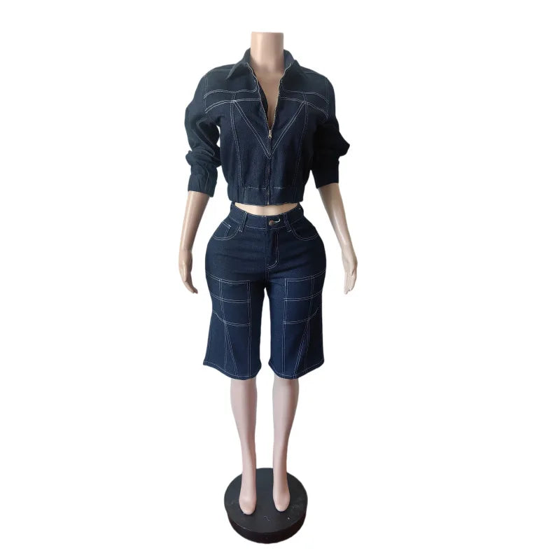 Dark Denim Shorts Set