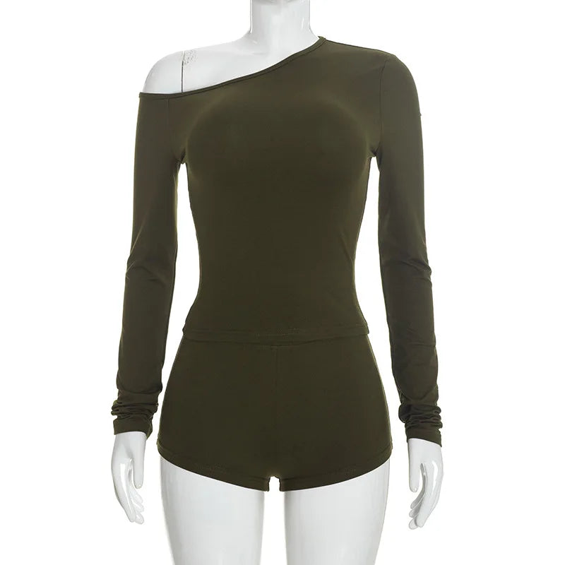 Off Shoulder Bodycon Top High Waist Shorts