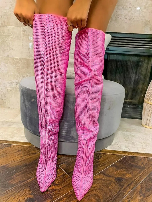 Rhinestone Catwalk Knee Boots