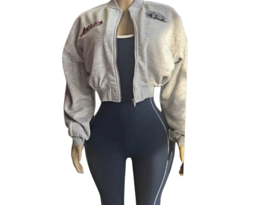 Trendy Letter Jacket and Bodycon Jumpsuit