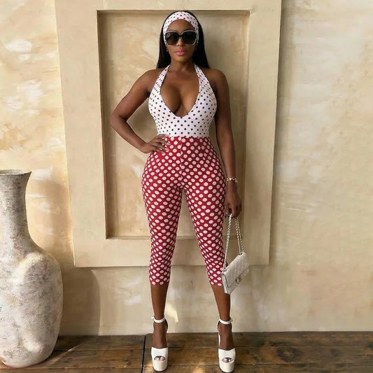 Polka Dot Print Bodycon Jumpsuit