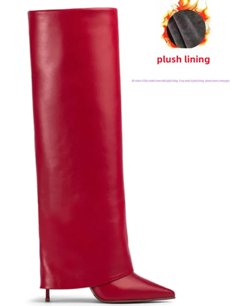 Knee-High Leather Skirt Boots