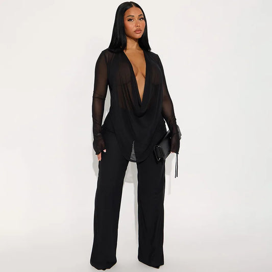 Mesh Two-Piece Pants Set